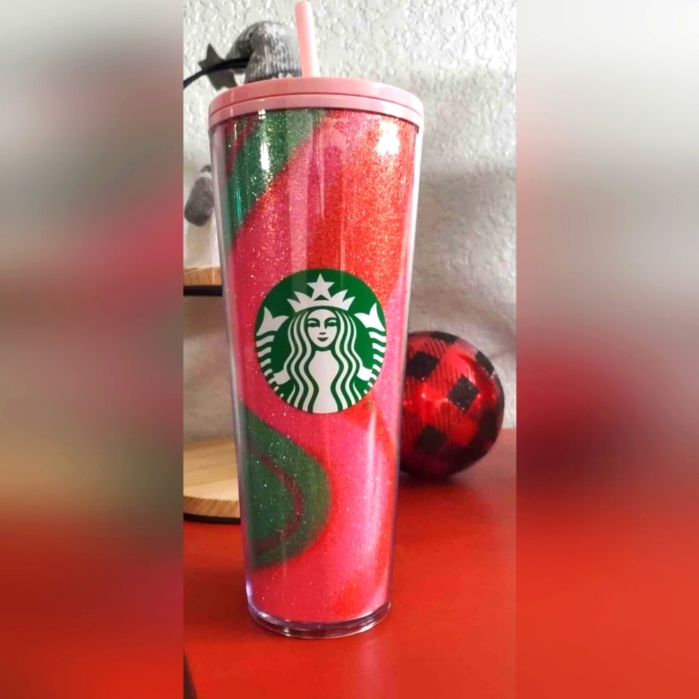 STARBUCKS Holiday Pink Glitter Swirl 24 oz Tumbler